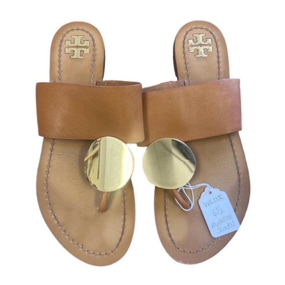 Tory Burch 6.5 Plato’s Disk Sandal Tan Gold